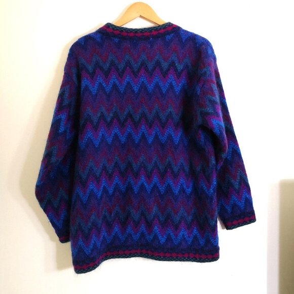 Vintage 90's Lord Isaacs Wool Mohair Blend V Neck Button Up Cardigan Sweater M - Picture 5 of 6